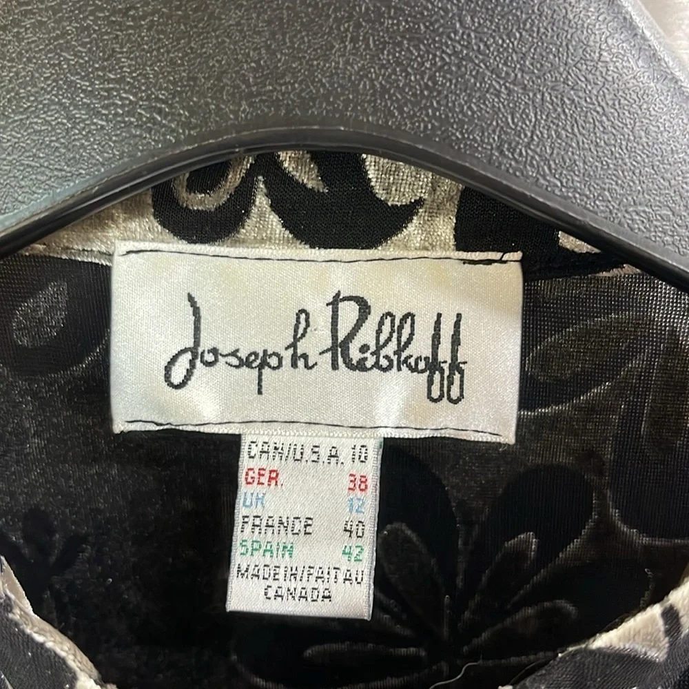 Velvet‎ Burnout Joseph Ribkoff Women's Floral Zip-Up Jacket Sz 10 Black & Silver